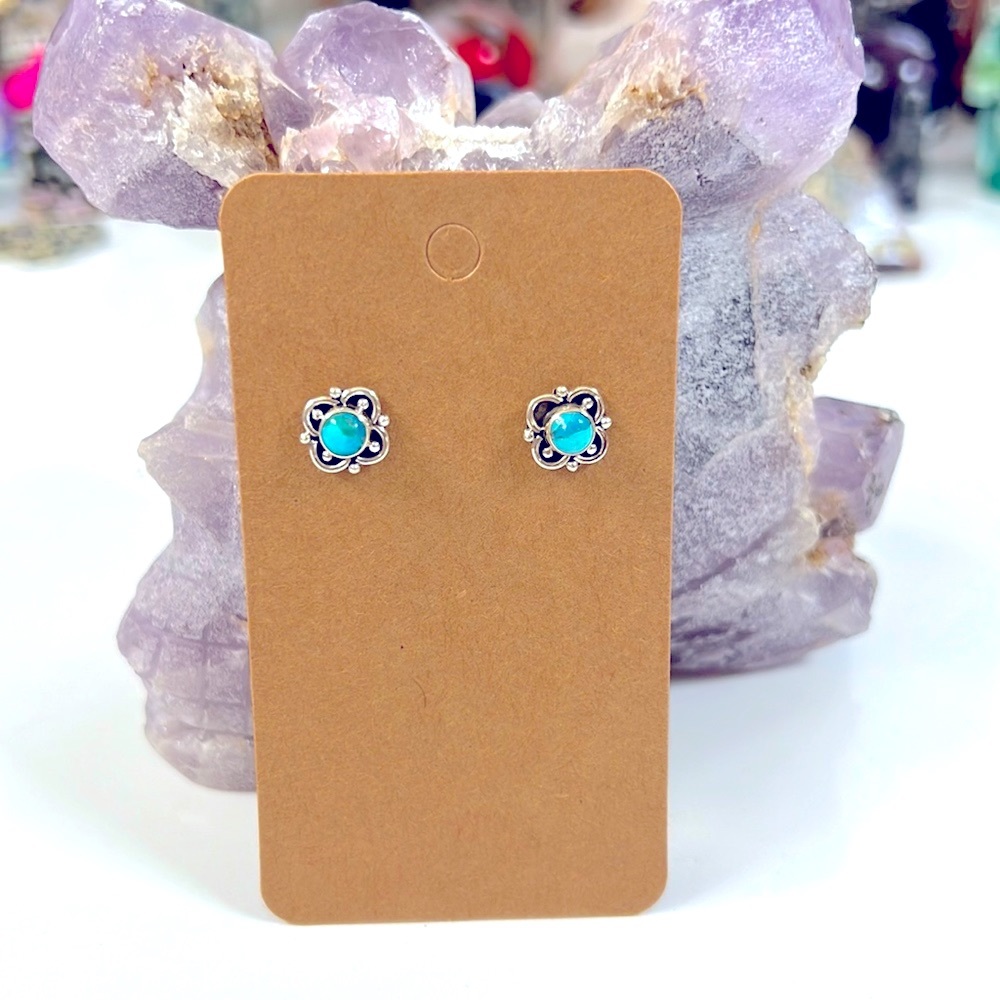 Solid Sterling Silver Turquoise Studs - image 1